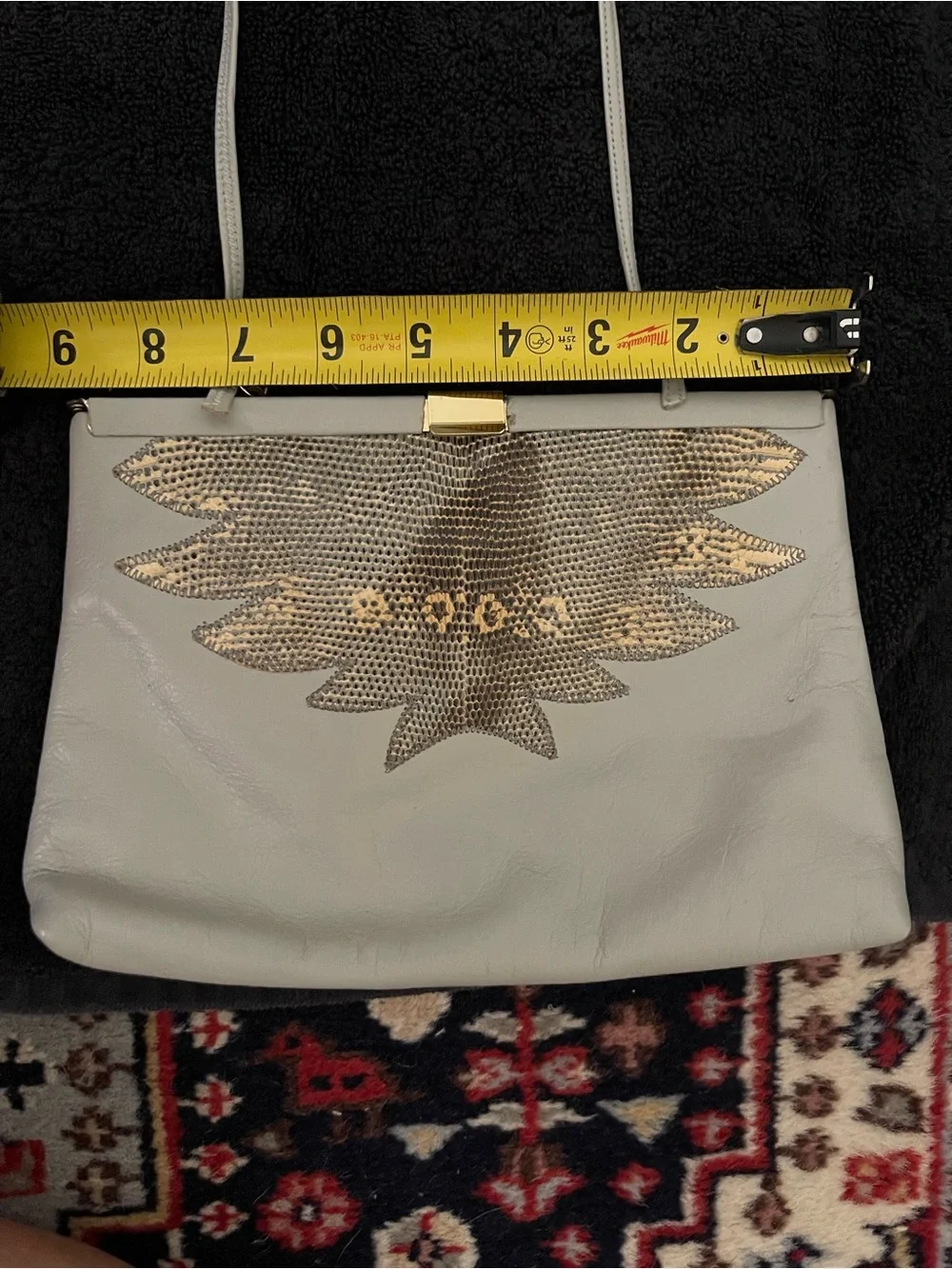 Light Blue Leather Clutch by; Palizzio with Snake-Skin Accent